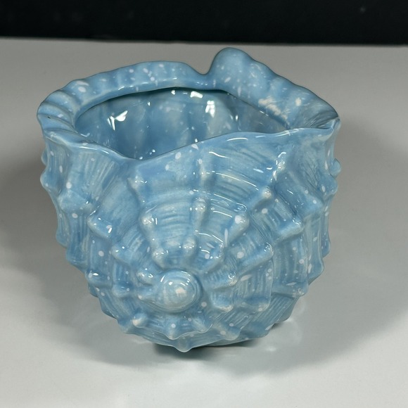 Blue & White Glazed Ceramic Shell Dish Bowl Jewelry Trinket Planter Decor - Picture 4 of 8